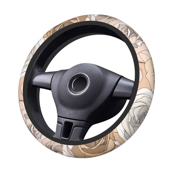 XMXT Hand Drawn Elegant Rose Steering Wheel Cover, Elastic Non-Slip Universal Fit Car Decor Accessories Protector for Auto SUV Trucks