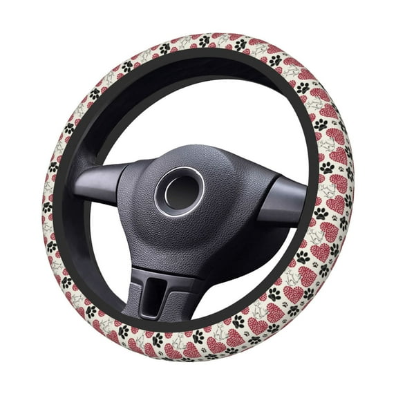 XMXT Heart Pet Paw Print Steering Wheel Cover, Elastic Non-Slip Universal Fit Car Decor Accessories Protector for Auto SUV Trucks