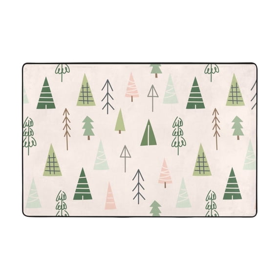 XMXT Indoor Area Rug, Cartoon Colorful Christmas Trees Non-Slip Polyester Rugs for Living Room, 72 x 48 inches
