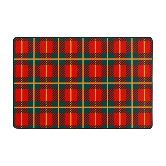 XMXT Indoor Area Rug Mat, Red Plaid Christmas Print Non-Slip Polyester Bedroom Rugs for Living Room Home Decor, 36 x 24 inches