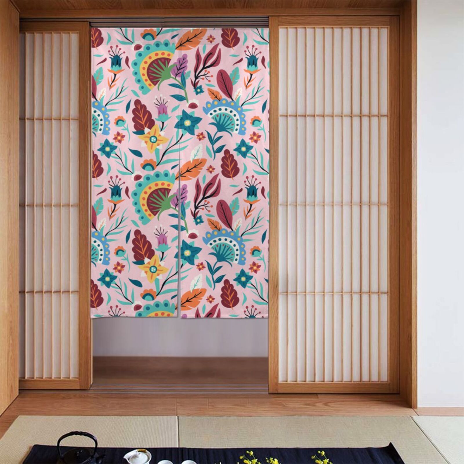 XMXT Japanese Noren Doorway Room Divider Curtain,Boho Botanical Floral