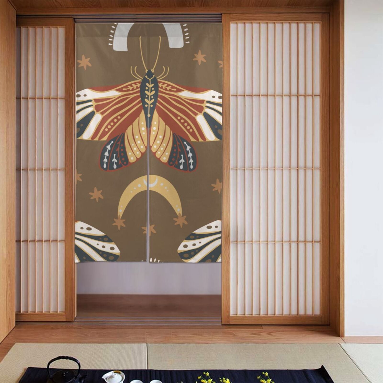 XMXT Japanese Noren Doorway Room Divider Curtain,Boho Insect Texture