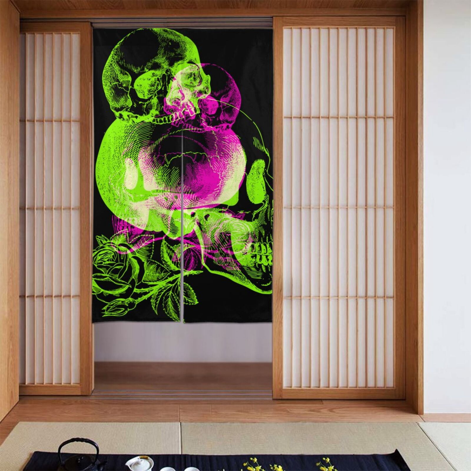 Xmxt japanese noren doorway room divider curtain call skull pattern