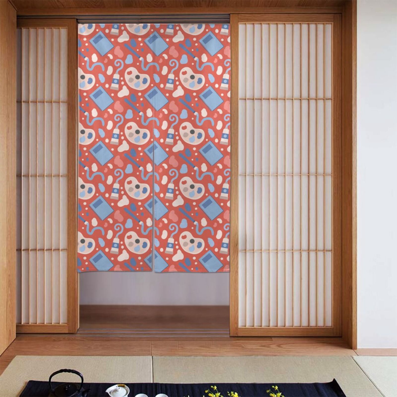 XMXT Japanese Noren Doorway Room Divider Curtain,Cartoon Palette Stationery Restaurant Closet Door Entrance Kitchen Curtains, 34 x 56 inches