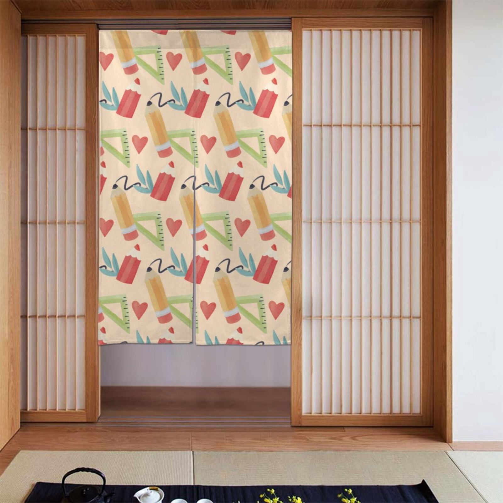 XMXT Japanese Noren Doorway Room Divider Curtain,Cartoon Stationery Print Restaurant Closet Door Entrance Kitchen Curtains, 34 x 56 inches