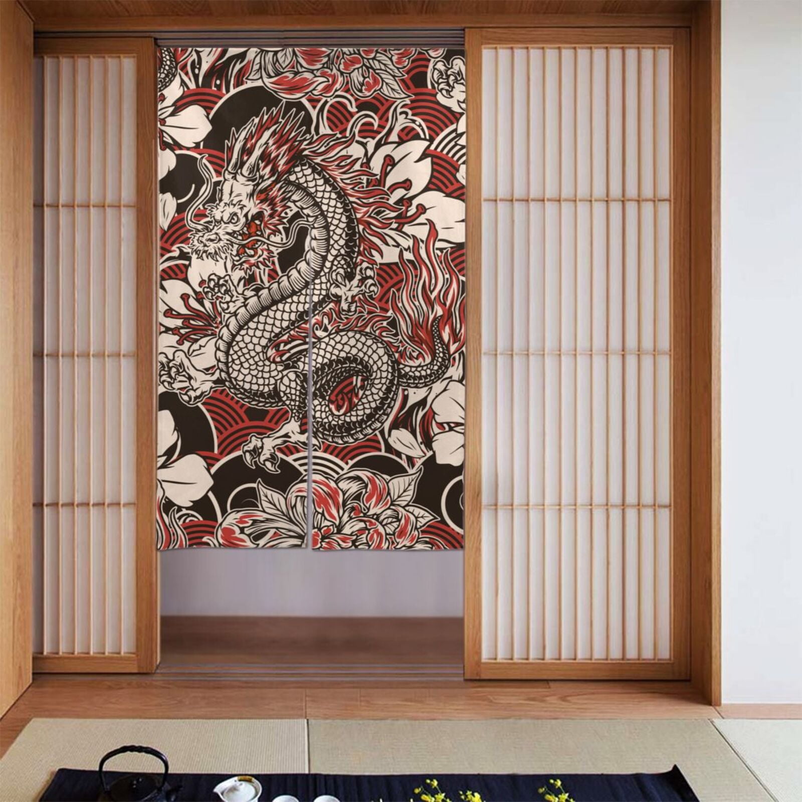 XMXT Japanese Noren Doorway Room Divider Curtain,Chinese Dragon Prints ...