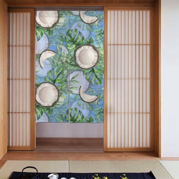 XMXT Japanese Noren Doorway Room Divider Curtain,Coconut Fruit Watercolor Print Restaurant Closet Door Entrance Kitchen Curtains, 34 x 56 inches