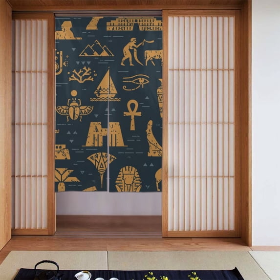 XMXT Japanese Noren Doorway Room Divider Curtain,Egyptian Cultural Graffiti Restaurant Closet Door Entrance Kitchen Curtains, 34 x 56 inches
