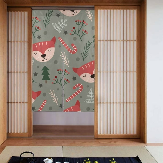 XMXT Japanese Noren Doorway Room Divider Curtain,Elk Hollyhock Christmas Graffiti Restaurant Closet Door Entrance Kitchen Curtains, 34 x 56 inches