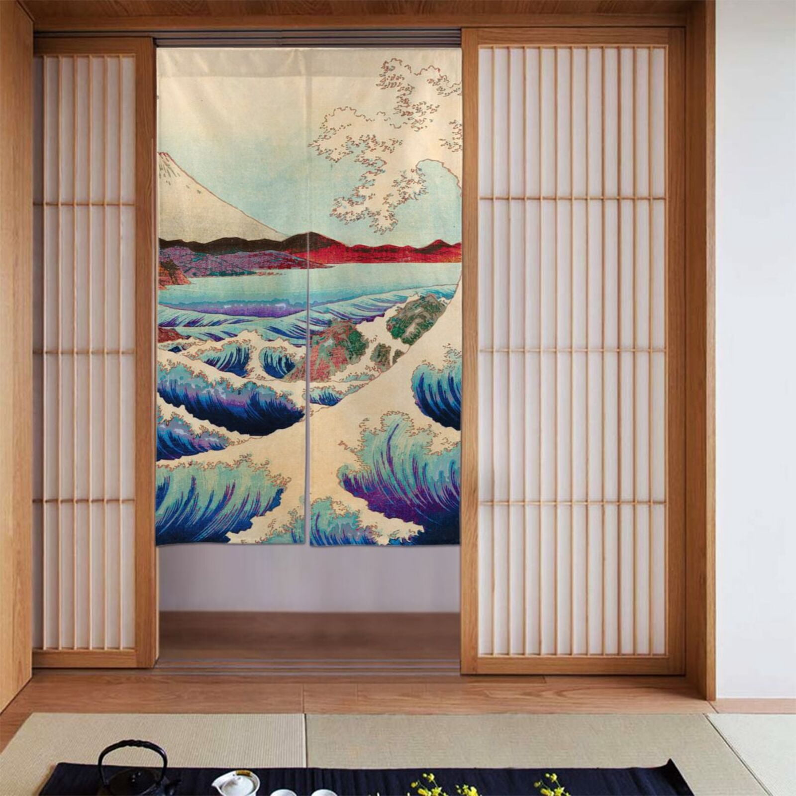 XMXT Japanese Noren Doorway Room Divider Curtain,Fujiyama Wave Print