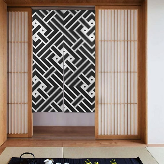 XMXT Japanese Noren Doorway Room Divider Curtain,Greek Geometric Print Restaurant Closet Door Entrance Kitchen Curtains, 34 x 56 inches