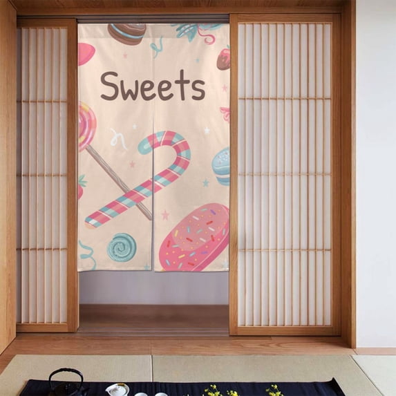 XMXT Japanese Noren Doorway Room Divider Curtain,Lovely Pink Candy Decoration Restaurant Closet Door Entrance Kitchen Curtains, 34 x 56 inches