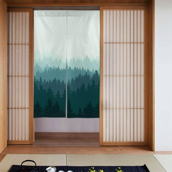 XMXT Japanese Noren Doorway Room Divider Curtain,Misty Forest Illustration Restaurant Closet Door Entrance Kitchen Curtains, 34 x 56 inches