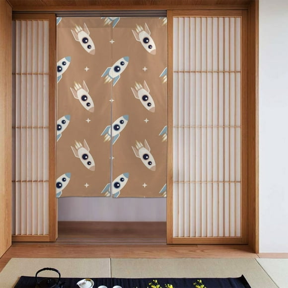 XMXT Japanese Noren Doorway Room Divider Curtain,Spaceship Cartoon Print Restaurant Closet Door Entrance Kitchen Curtains, 34 x 56 inches