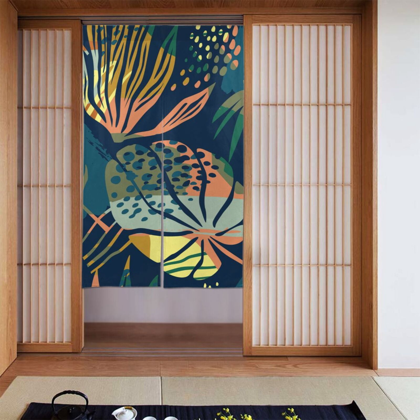 XMXT Japanese Noren Doorway Room Divider Curtain,Tropical Plant Leaves