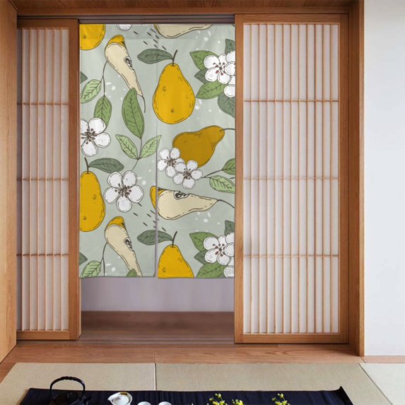 XMXT Japanese Noren Doorway Room Divider Curtain,Vintage Yellow Pear Restaurant Closet Door Entrance Kitchen Curtains, 34 x 56 inches