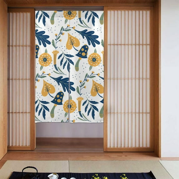 XMXT Japanese Noren Doorway Room Divider Curtain,Yellow Flowering Plants Restaurant Closet Door Entrance Kitchen Curtains, 34 x 56 inches