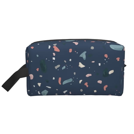 XMXT Large Capacity Makeup Bag, Abstract Blue Terrazzo Storage Bags Travel Toiletry Cosmetic Bag for Women Men