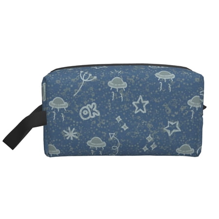 XMXT Large Capacity Makeup Bag, Blue Cartoon Cosmic Print Storage Bags Travel Toiletry Cosmetic Bag for Women Men