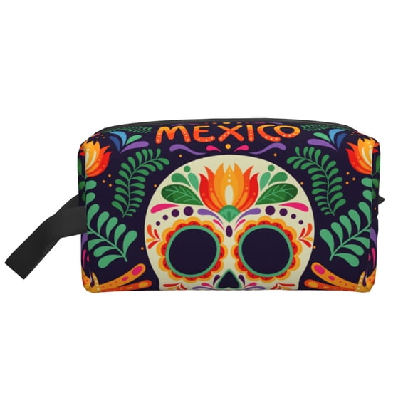 XMXT Large Capacity Makeup Bag, Colorful Mexican Skull Decoration Travel Toiletry Bags Zippers Storage Cosmetic Bag for Women Men, One Size