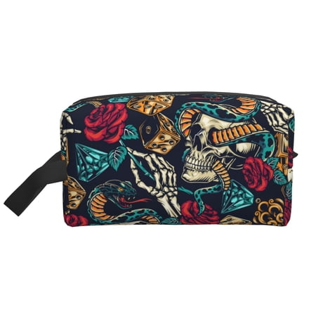 XMXT Large Capacity Makeup Bag, Kull Snake Flower Storage Bags Travel Toiletry Cosmetic Bag for Women Men