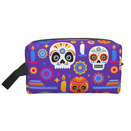 XMXT Large Capacity Makeup Bag, Purple Colorful Skull Storage Bags Travel Toiletry Cosmetic Bag for Women Men