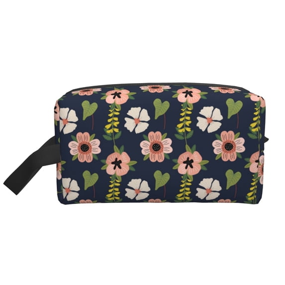 XMXT Large Capacity Makeup Bag, Small Pink Flowers Decorative Storage Bags Travel Toiletry Cosmetic Bag for Women Men
