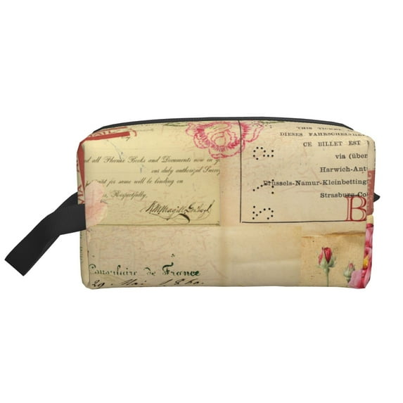 XMXT Large Capacity Makeup Bag, Vintage Letter Print Storage Bags Travel Toiletry Cosmetic Bag for Women Men