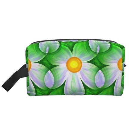 XMXT Large Capacity Makeup Bag, Watercolor Daisy Print Storage Bags Travel Toiletry Cosmetic Bag for Women Men