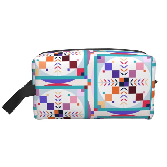 XMXT Large Capacity Makeup Pouch Bag, Geometric Colorful Designs Make Up Storage Bag Cosmetic Travel Toiletry Bags for Women Men, One Size
