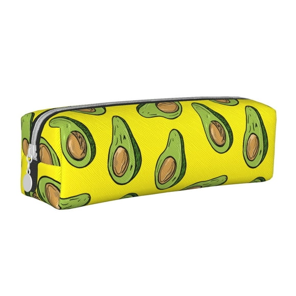 XMXT Leather Pencil Case, Avocado Pattern Yellow Large Capacity Pencil Pouch for Student Teens Women