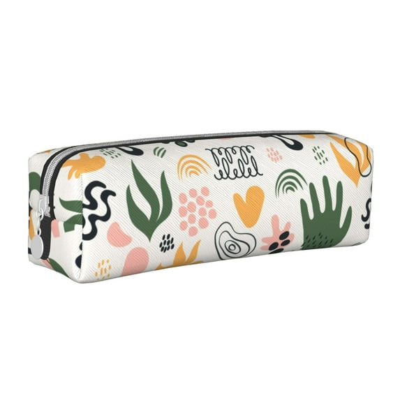 XMXT Leather Pencil Case, Colorful abstract Hand Painting Large Capacity Pencil Pouch for Student Teens Women