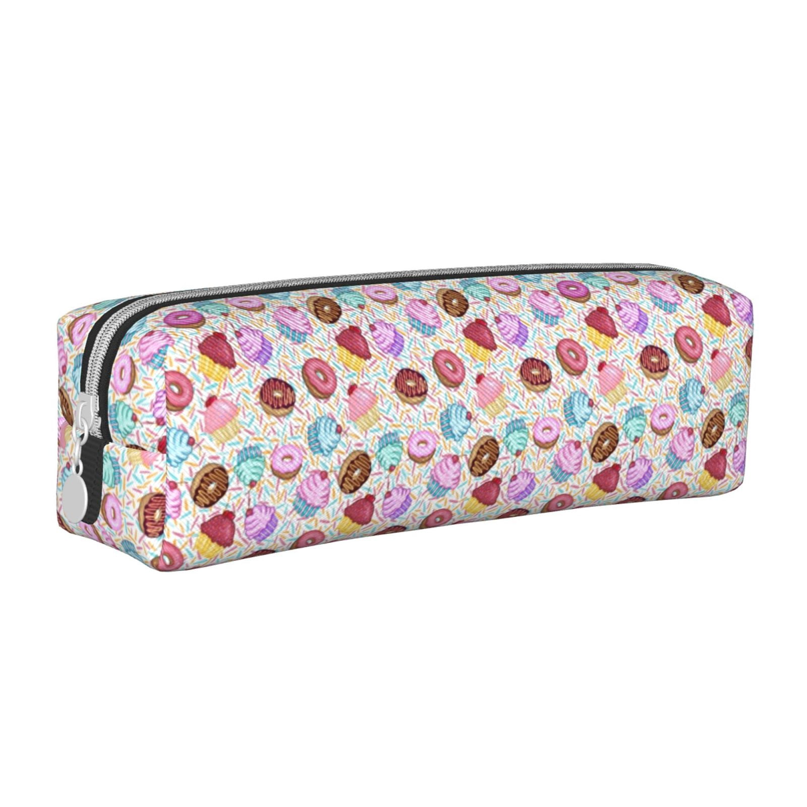 XMXT Leather Pencil Case, Cute Donut Background Large Capacity