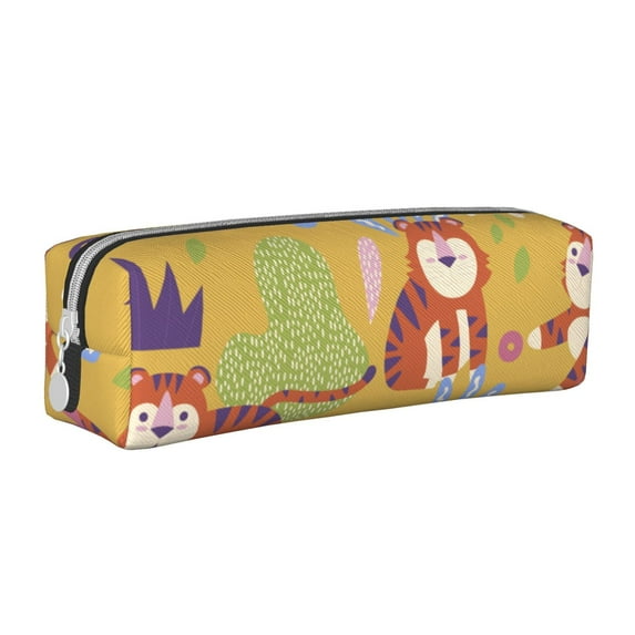 XMXT Leather Pencil Case, Fun Animal Tiger Large Capacity Pencil Pouch for Student Teens Women