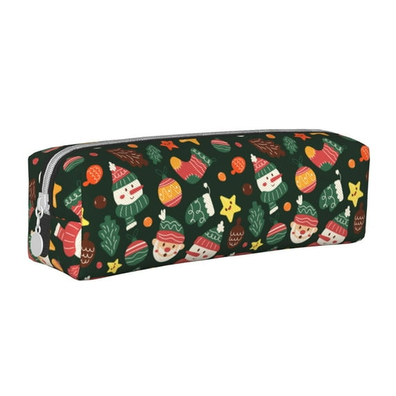 XMXT Leather Pencil Case, Fun Santa Socks Print Large Capacity Pencil Pouch for Student Teens Women