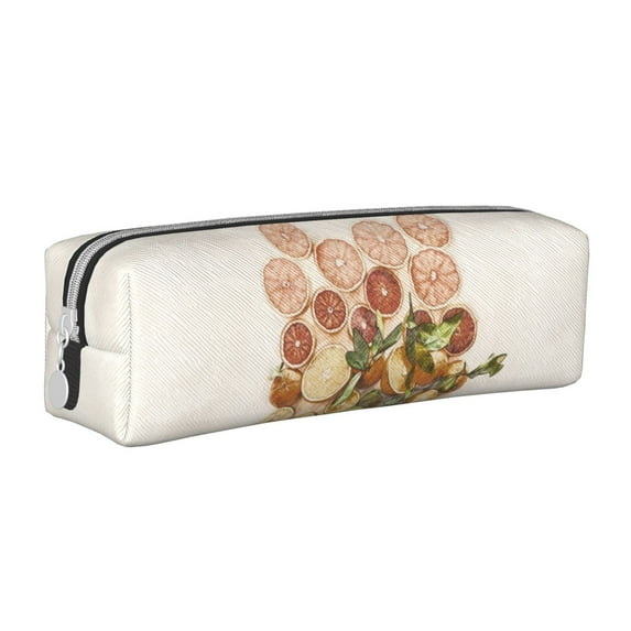 XMXT Leather Pencil Case, Grapefruit Lemon Slices Pattern Large Capacity Pencil Pouch for Student Teens Women