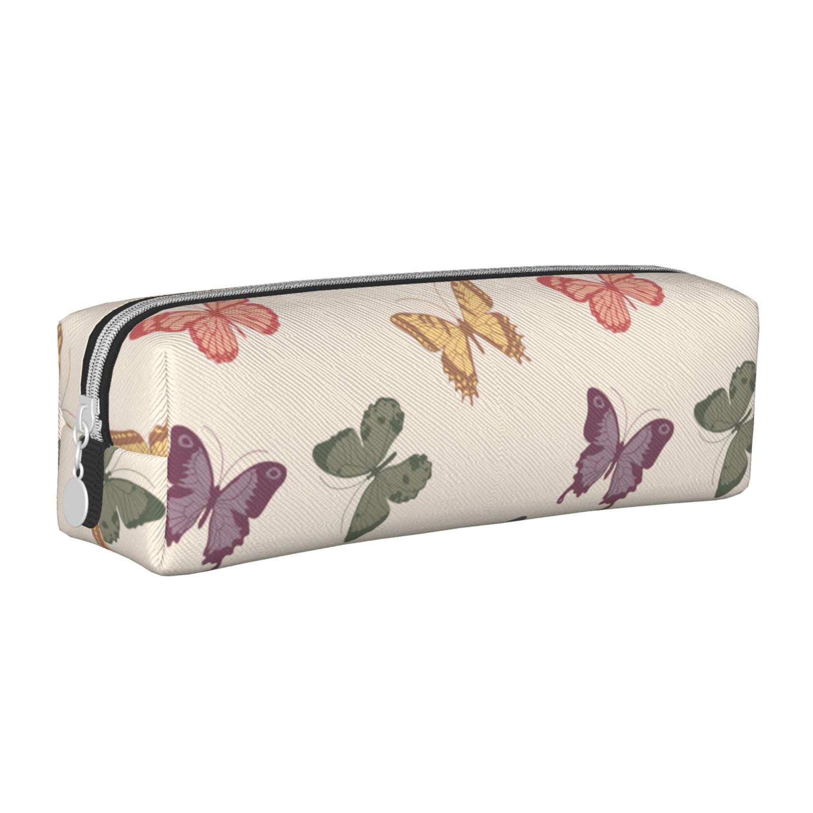XMXT Leather Pencil Case, Vintage Colorful Butterfly Large Capacity Pencil Pouch for Student Teens Women
