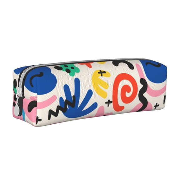 XMXT Leather Pencil Case, Vivid Multicolor Graffiti Large Capacity Pencil Pouch for Student Teens Women