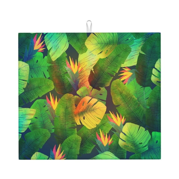 XMXT Microfiber Drying Mat, Beautiful Tropical Plant Absorbent Dish Drying Mats for Kitchen Dishes Rack Pad, 16 x 18 inches