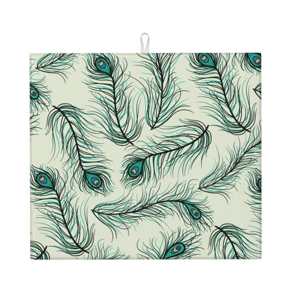 XMXT Microfiber Drying Mat for Kitchen Counter, Beautiful Peacock Feathers Absorbent Dish Drying Mats for Sink Dishes Rack Pad, 16 x 18 inches
