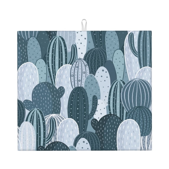 XMXT Microfiber Drying Mats, Cactus Hand Painted Blue Absorbent Dish Drying Mat for Kitchen Counter, 16 x 18 inches