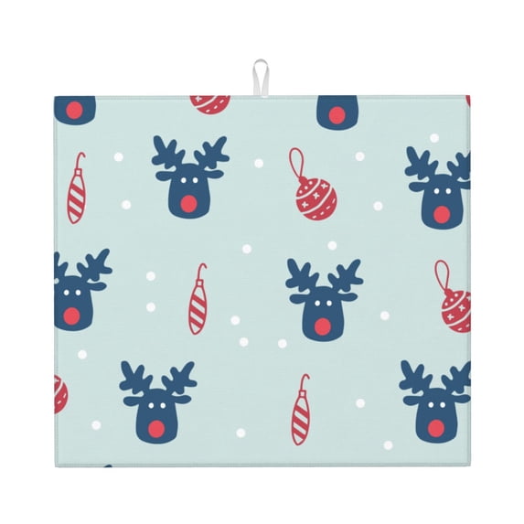 XMXT Microfiber Drying Mats, Christmas Moose Print Absorbent Dish Drying Mat for Kitchen Counter, 16 x 18 inches