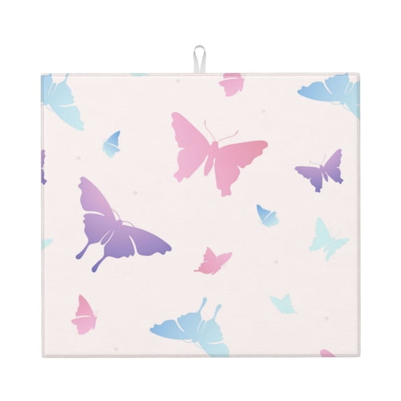 XMXT Microfiber Drying Mats, Fantasy Pink Butterfly Print Absorbent Dish Drying Mat for Kitchen Counter, 16 x 18 inches
