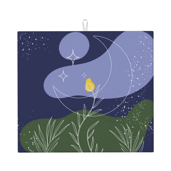 XMXT Microfiber Drying Mats, Plant Under the Moon Absorbent Dish Drying Mat for Kitchen Counter, 16 x 18 inches