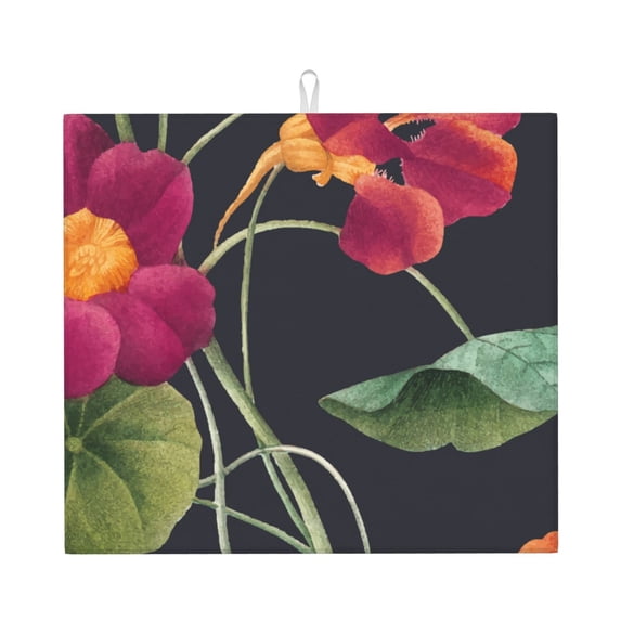 XMXT Microfiber Drying Mats, Realistic Watercolor Flowers Absorbent Dish Drying Mat for Kitchen Counter, 16 x 18 inches