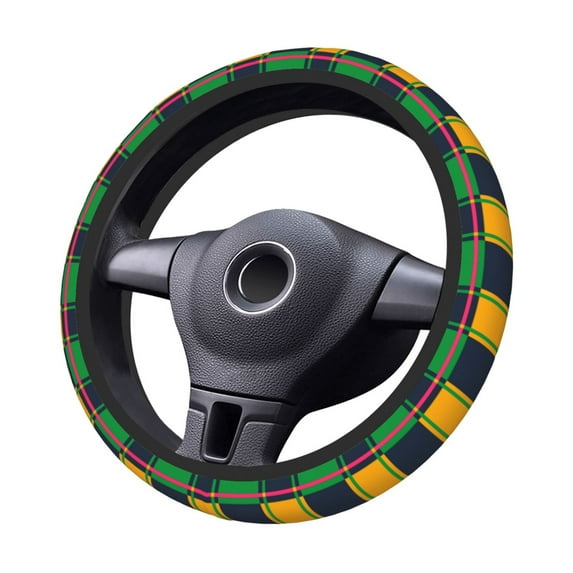 XMXT Mondrian Plaid Prints Steering Wheel Cover, Elastic Non-Slip Universal Fit Car Decor Accessories Protector for Auto SUV Trucks