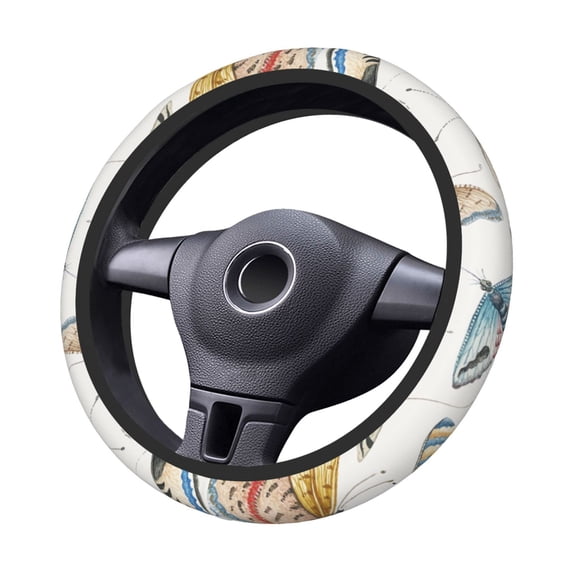 XMXT Multicolored Butterfly Hand Painted Steering Wheel Cover, Elastic Non-Slip Universal Fit Car Decor Accessories Protector for Auto SUV Trucks