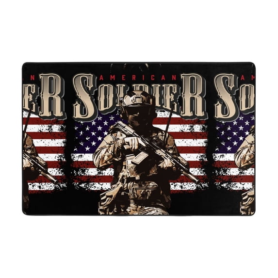 XMXT Non-Slip Area Rug, American Soldier Print Polyester Rugs for Living Room, 72 x 48 inches Multicolor