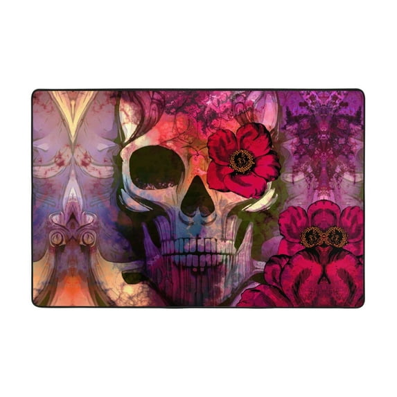 XMXT Non-Slip Area Rug, Colorful Skeleton Print Polyester Rugs for Living Room, 36 x 24 inches Multicolor