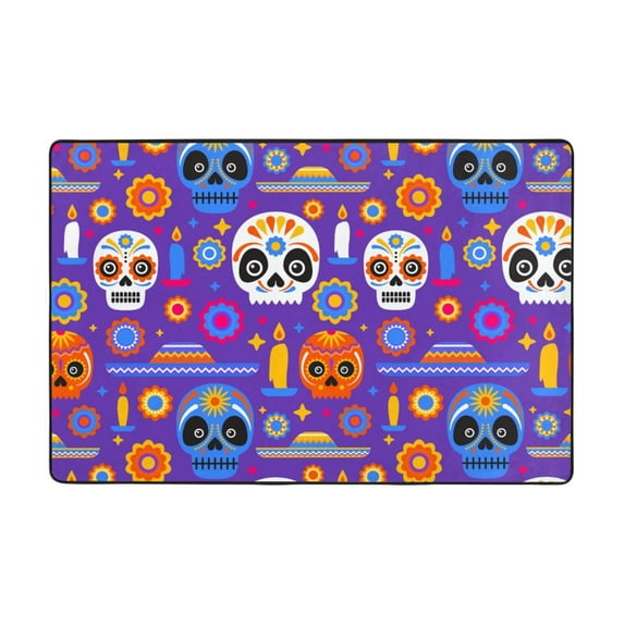 XMXT Non-Slip Area Rug, Purple Colorful Skull Polyester Rugs for Living Room, 72 x 48 inches